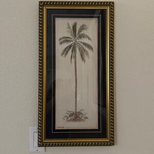 Framed Palm Tree Botanical Print in Black & Gold 13” x 25” Frame. Debra Lake
